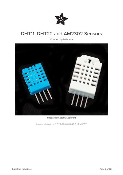 Adafruit DHT11 DHT22 AM2302 Sensor User Guide - cover page