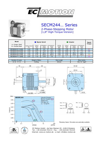 EC Motion SECM244 Series 2-Phase Stepping Motor Datasheet - cover page