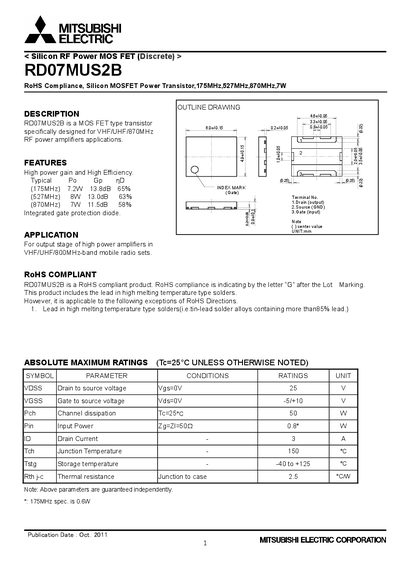 MITSUBISHI RD07MUS2B Manual