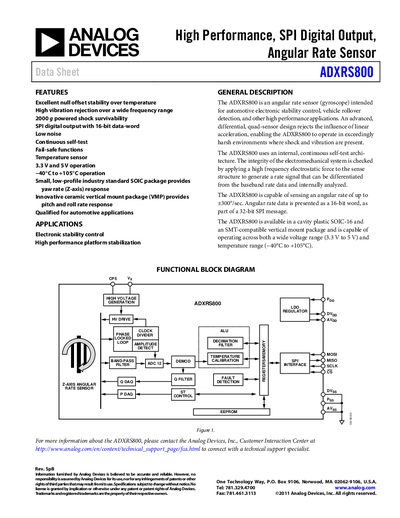 Analog Devices ADXRS800 Angular Rate Sensor Handbook - cover page