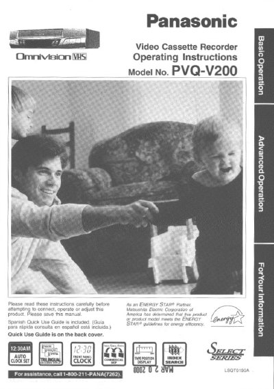 Panasonic PVQ-V200 Video Cassette Recorder Operating Instructions - cover page