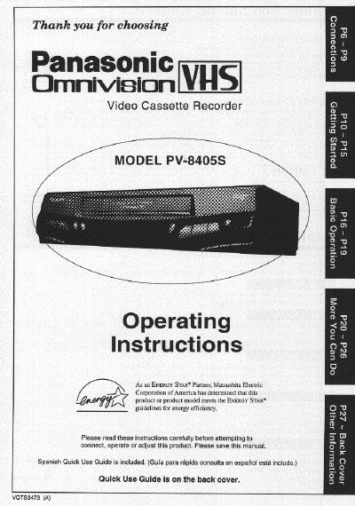 Panasonic PV-8405S VCR Operating Instructions - cover page