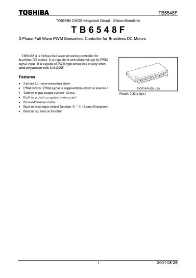 Toshiba TB6548F 3-Phase PWM Sensorless Controller Datasheet - cover page