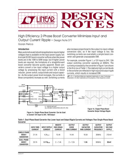 Linear Technology Design Note 371 High Efficiency 2-Phase Boost Converter Minimizes Input Output Current Ripple - cover page