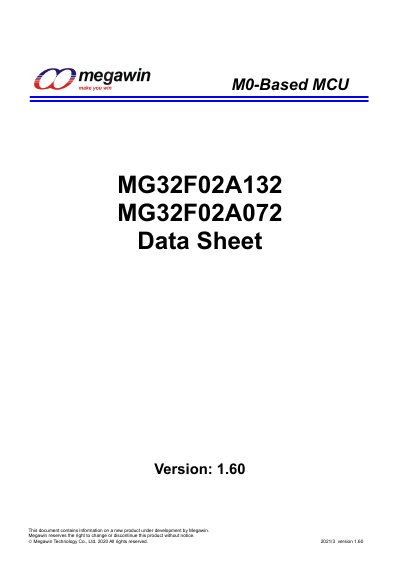 Megawin MG32F02A132/072 Microcontroller Unit Data Sheet