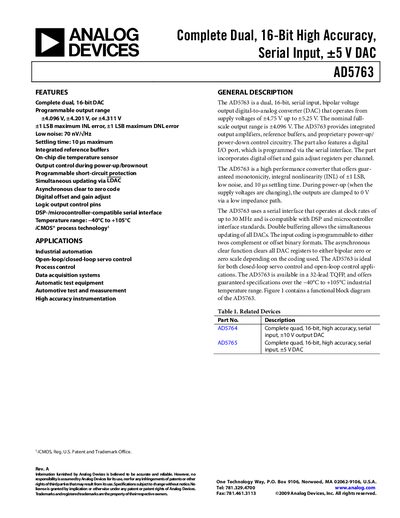 Analog Devices AD5763 Datasheet - cover page