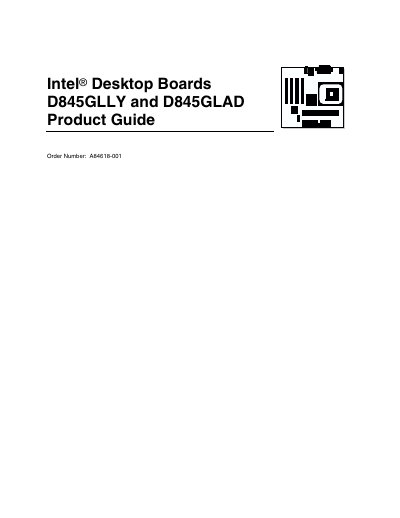 Intel D845GLLY and D845GLAD Desktop Board Product Guide - cover page