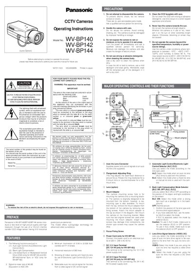 Panasonic WV-BP140/WV-BP142/WV-BP144 CCTV Camera User Manual - cover page