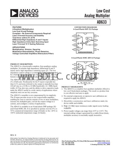 Analog Devices AD633 Datasheet - cover page