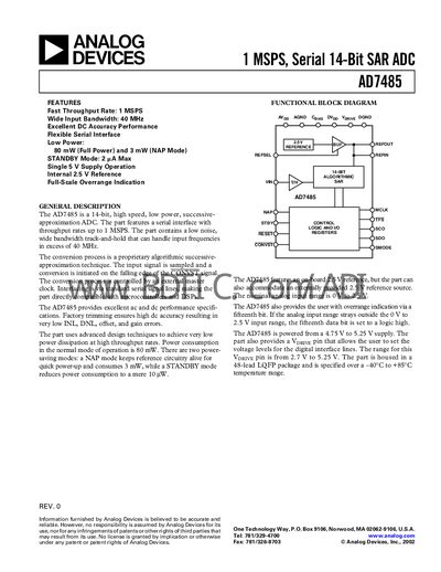 Analog Devices AD7485 Datasheet - cover page