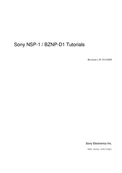 Sony NSP-1 BZNP-D1 Tutorials Manual - cover page