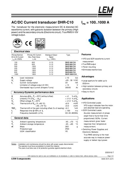 LEM DHR-C10 Datasheet - cover page