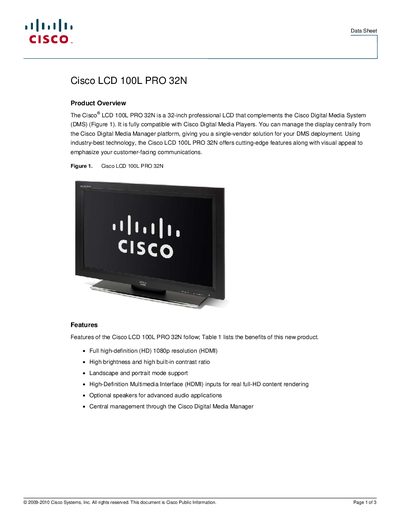Cisco LCD 100L PRO 32N Data Sheet - cover page