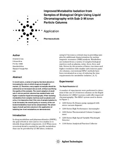 Improved Metabolite Isolation from Samples of Biological Origin Using Liquid Chromatography with Sub-2-Micron Particle C - cover page