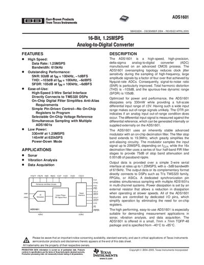 Texas Instruments ADS1601 Datasheet - cover page
