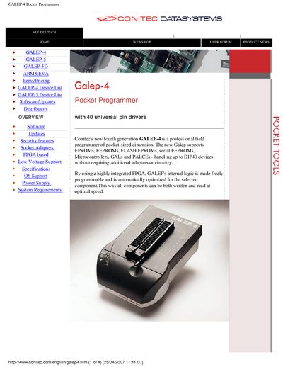 Conitec GALEP-4 Pocket Programmer Product Overview - cover page