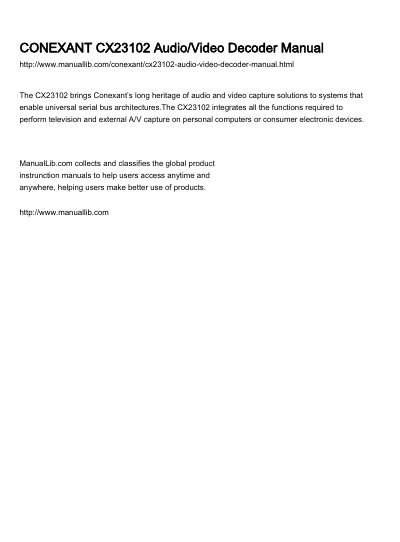 Conexant CX23102 USB Audio/Video Decoder Datasheet - cover page