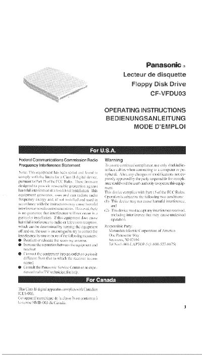 Panasonic CFVFDU03 Floppy Disk Drive Operating Instructions - cover page