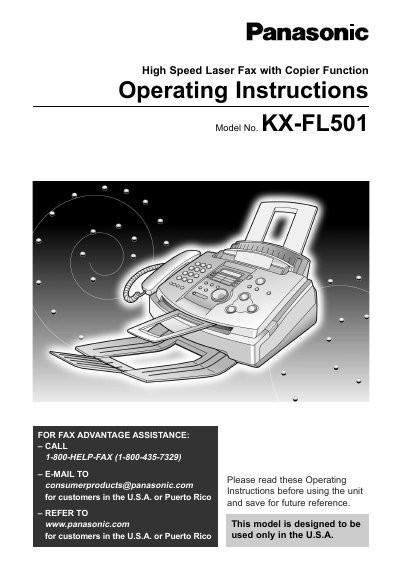 Panasonic KX-FL501 High Speed Laser Fax Operating Instructions