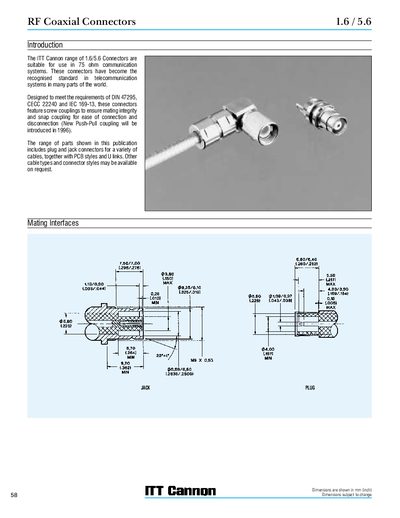 ITT Cannon RF Coaxial Connectors 1.6/5.6 Handbook - cover page