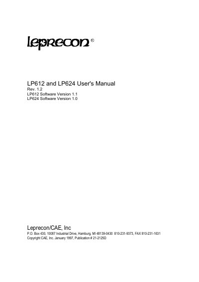 Leprecon/CAE LP612 and LP624 User's Manual - cover page