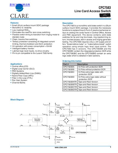 CLARE CPC7583 Line Card Access Switch Datasheet - cover page