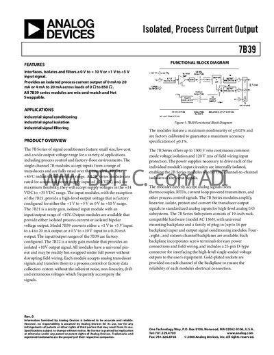 Analog Devices 7B39 Signal Conditioner Datasheet - cover page
