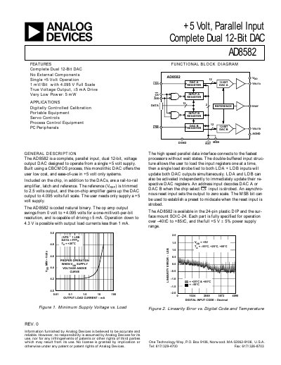 Analog Devices AD8582 Dual 12‑Bit DAC Datasheet - cover page