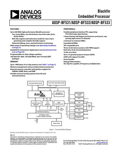 Analog Devices ADSP-BF531/ADSP-BF532/ADSP-BF533 Data Sheet - cover page
