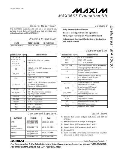 Maxim Integrated MAX3667 Evaluation Kit Quick Start Guide - cover page