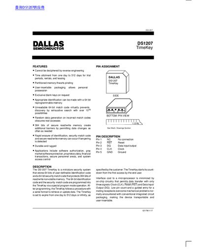 Dallas Semiconductor DS1207 TimeKey Datasheet - cover page