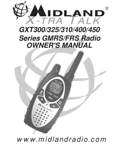 Midland GXT300/325/310/400/450 Series GMRS/FRS Radio Owner's Manual - cover page
