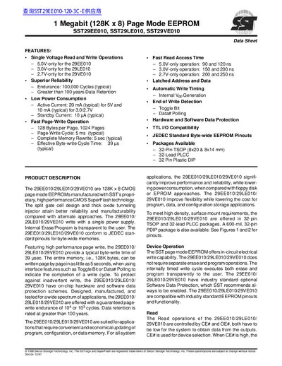 SST 1 Megabit (128K x 8) Page Mode EEPROM SST29EE010 SST29LE010 SST29VE010 - cover page