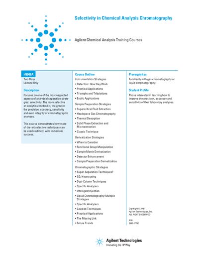 Agilent H8968A Selectivity in Analytical Chromatography Course Handbook - cover page