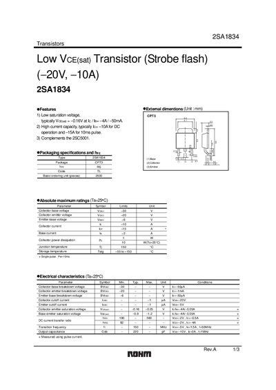 ROHM 2SA1834 Datasheet - cover page