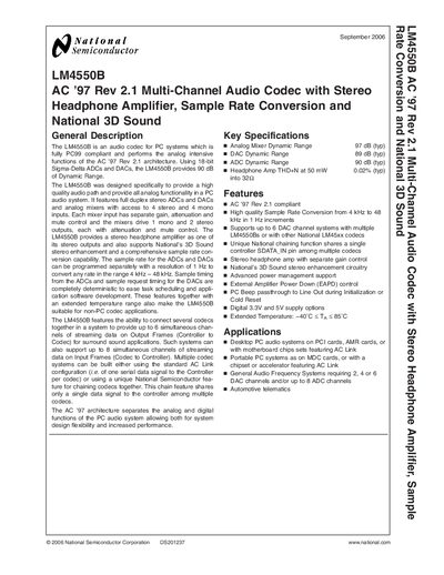 National Semiconductor LM4550B AC ’97 Rev 2.1 Multi-Channel Audio Codec Handbook - cover page