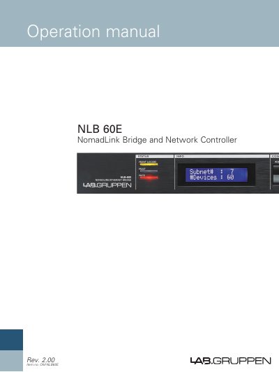 Lab.gruppen NLB 60E NomadLink Bridge and Network Controller Operation Manual - cover page