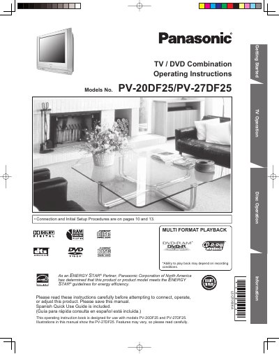 Panasonic PV-20DF25/PV-27DF25 TV/DVD Combination Operating Instructions - cover page