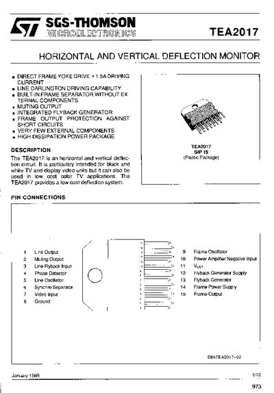 SGS-THOMSON TEA2017 Horizontal and Vertical Deflection Monitor Datasheet - cover page