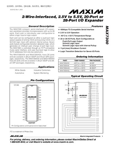 Maxim MAX7300 I/O Expander Datasheet