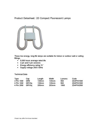 Product Datasheet: 2D Compact Fluorescent Lamps - cover page