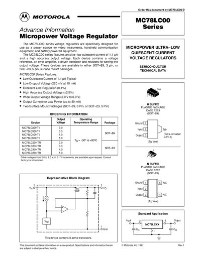 Motorola MC78LC00 Series Datasheet - cover page