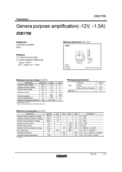 ROHM 2SB1709 Datasheet - cover page
