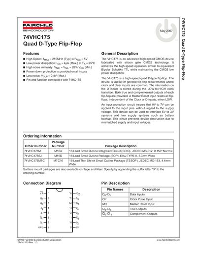 Fairchild 74VHC175 Quad D-Type Flip-Flop Datasheet - cover page