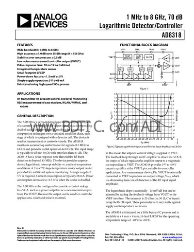 Analog Devices AD8318 Logarithmic Detector Datasheet - cover page