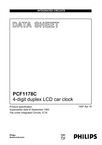 Philips PCF1178C 4-digit Duplex LCD Car Clock Datasheet