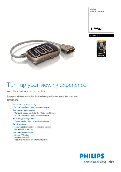 PHILIPS SWV3570 Turn up your viewing experience with this 3-way manual switcher Manual - cover page