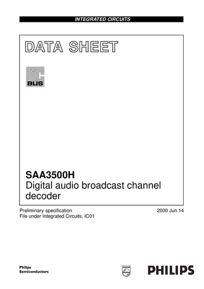 Philips SAA3500H Digital Audio Broadcast Channel Decoder Data Sheet - cover page