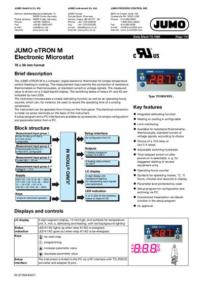 JUMO eTRON M Electronic Microstat Data Sheet - cover page