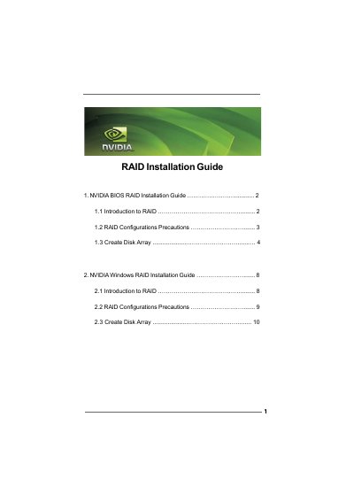 NVIDIA RAID Installation Guide - cover page